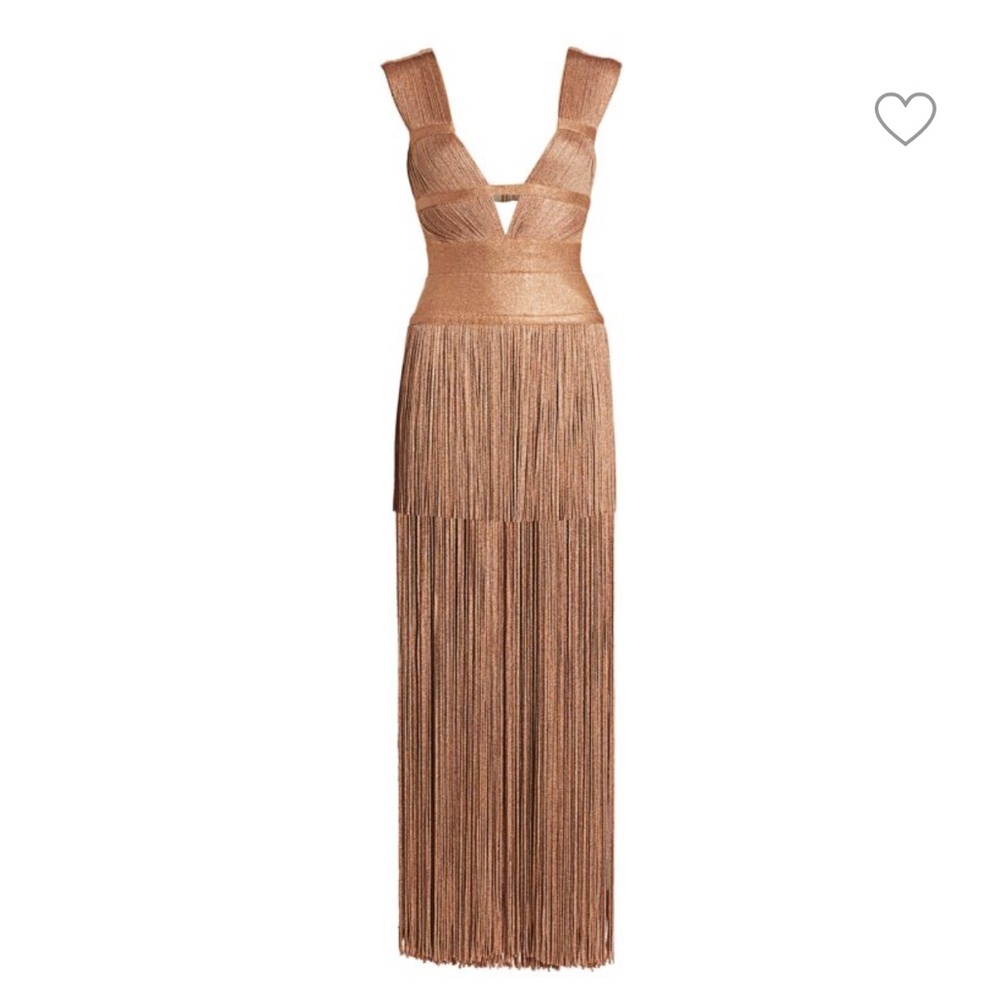 Herve Leger rose gold bandage dress